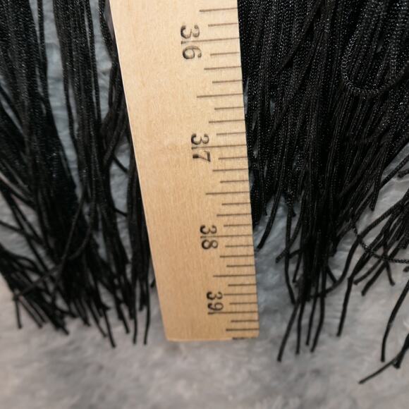 Russell Kemp Lightweight Cardigan Women 2X Black Abstract Fringe Semi Sheer Boho - Picture 7 of 10